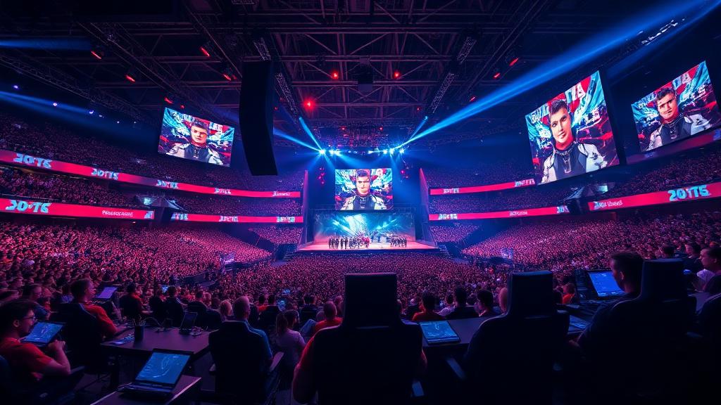 Canadian esports arena filled with cheering fans and pro players on stage