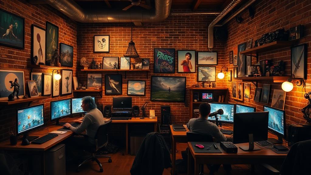 Cozy indie game studio in Montreal with developers at work